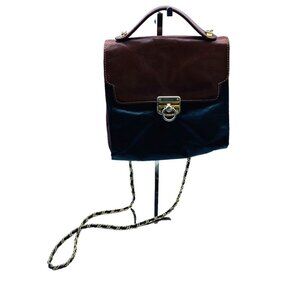 Rare Vtg Leather Two Tone Colorblock Gold Clasp Crossbody Purse Bag 7.5”x7.5”x3”